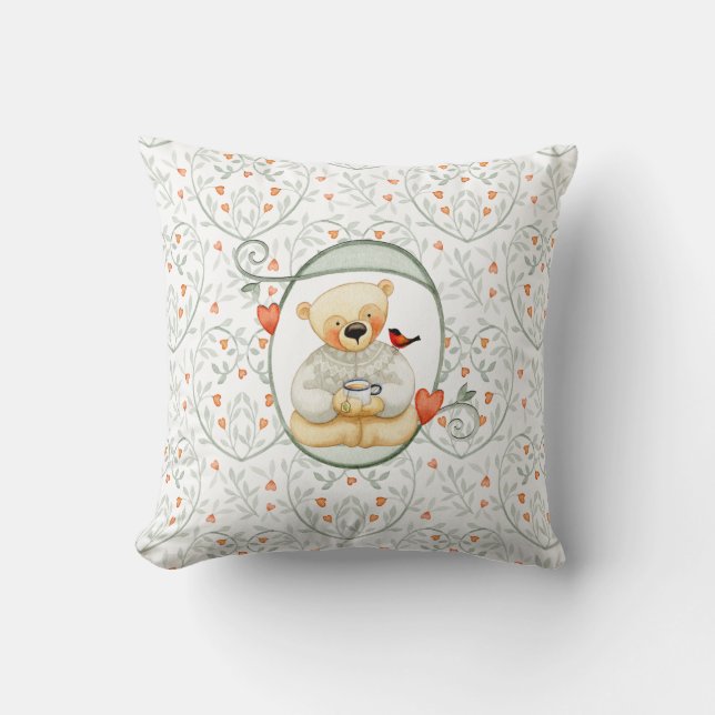 Coussin Ours en peluche mignon et coeurs (Recto)