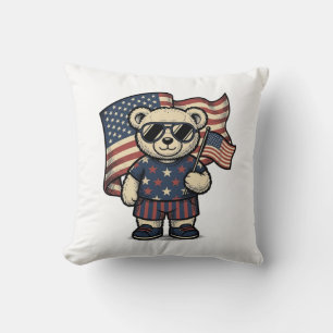 Coussin Ours en peluche patriotique vintage gravure shirt 