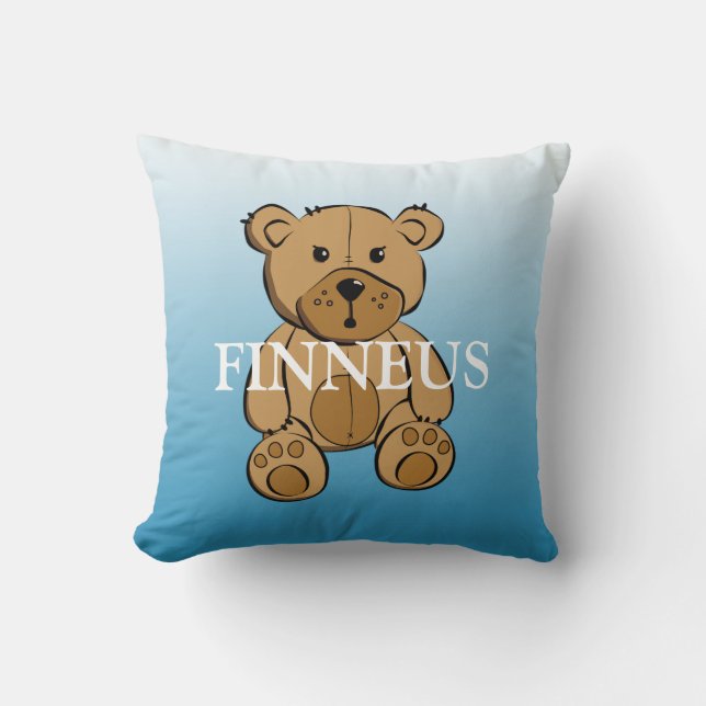Coussin Ours en peluche rayé bleu et vert personnalisé (Recto)