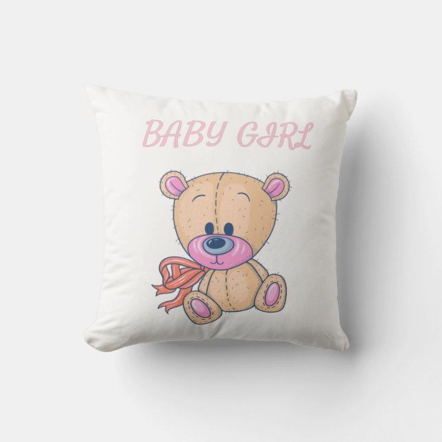 Coussin Ours en peluche rose pâle Jeu d'oreiller (Recto)