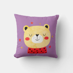 Coussin Ours en peluche rouge et violet clair