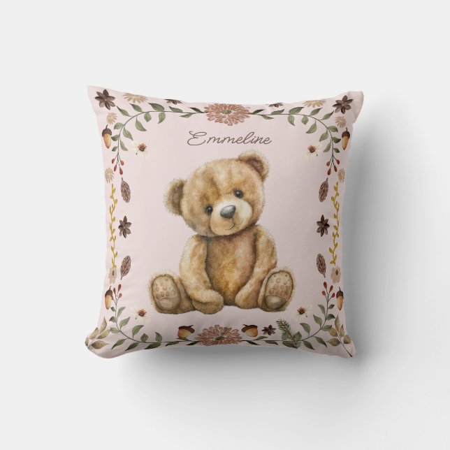 Coussin Ours en tourbe en bois de WhimsicalPépinière rose  (Recto)