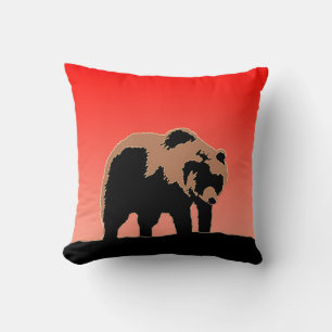 Coussin Ours Grizzly au Coucher de Soleil - Art Animalier