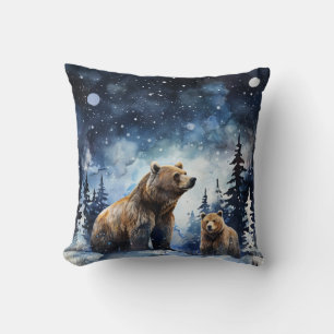 Coussin Ours Grizzly et Bébé