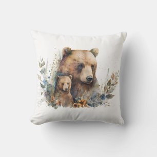 Coussin Ours maman avec Aquarelle Cub