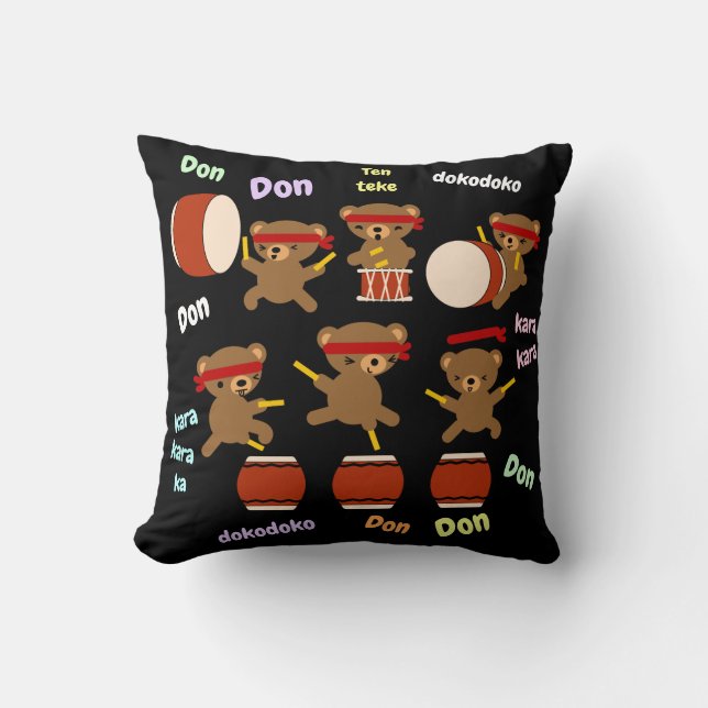 Coussin Ours mignons de cadeaux de tambour de Taiko (Recto)
