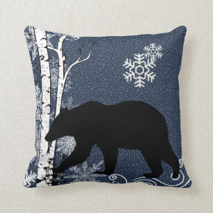 Coussin Ours noirs dans la forêt de bouleaux d'hiver Orei