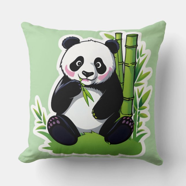 Coussin Ours panda mangeant des feuilles de bambou (Recto)