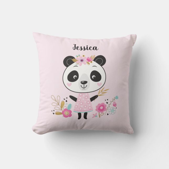 Coussin Ours Panda Rose Cute Personnalisé (Recto)