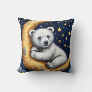 Coussin Ours polaire adorable assis sur un croissant de lu