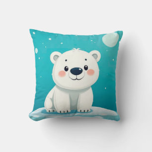 Coussin 💙 Ours Polaire de Dessin Animé Décoration Bleue D