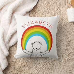 Coussin Ours polaire et arc-en-ciel personnalisés