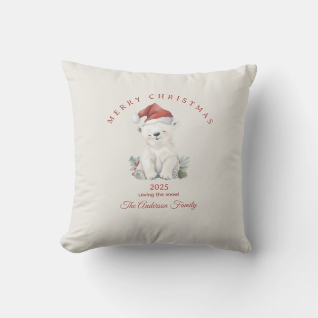 Coussin Ours polaire personnalisé aquarelle cadeau de Noël (Recto)