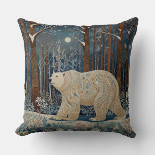 Coussin Ours polaire rétro blanc boho forêt de bois