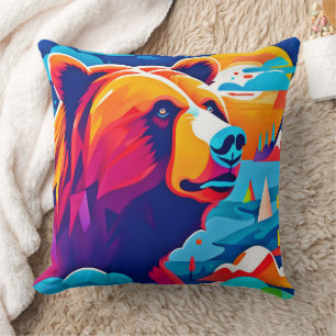 Coussin Ours vibrant, scène au clair de lune