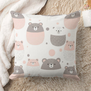 Coussin Ourson Mignon Tenant un Cœur -- Nurserie Pastel (3