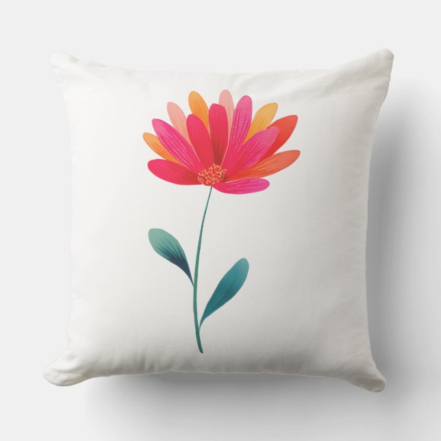 Coussin Outdoor Throw Pillow with Orange Floral Botanical  (Recto)
