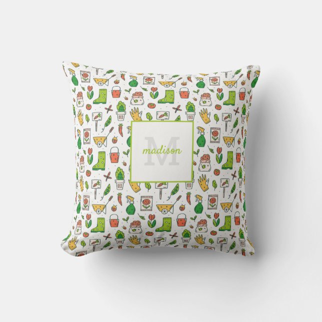Coussin Outil de jardinage Motifs jardiniers Monogramme in (Recto)