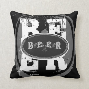 Coussin Ovale Bière-Noir et blanc