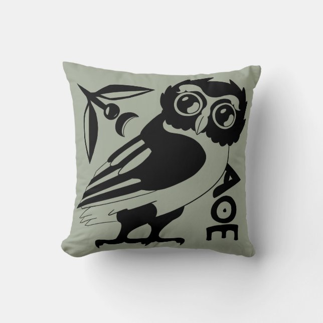 Coussin Owl of Minerva Pillow, Green/gray(#a3ac99) (Recto)