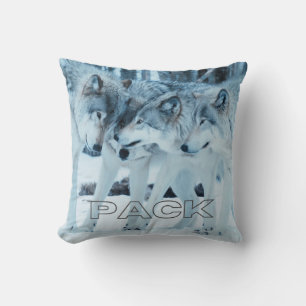 Coussin Pack Famille Loups gris Affectueux en Neige Blanch