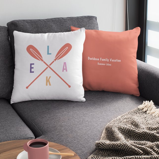 Coussin Pagaies du lac d'été en Pastel avec texte personna (Créateur téléchargé)