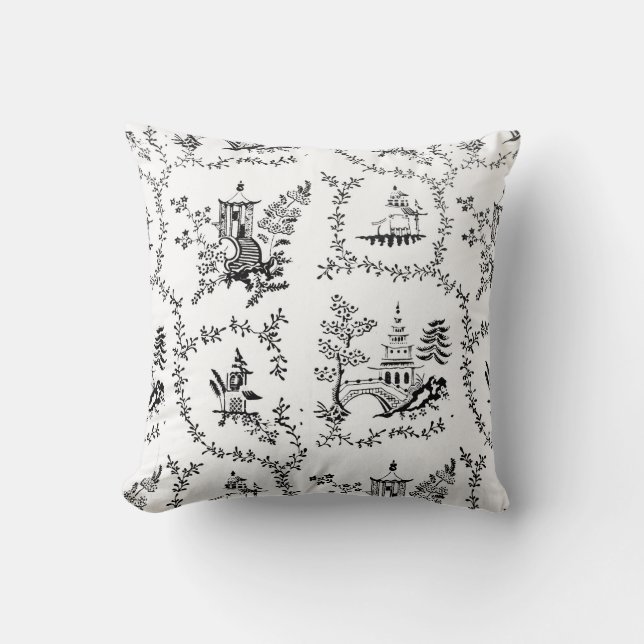 Coussin Pagode de la Chinoiserie noire et blanche (Recto)