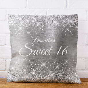 Coussin Pailleté Argenté Paillettes et Feuille Douce 16