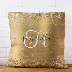 Coussin Pailleté Or Monogramme Glamour
