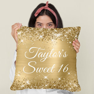 Coussin Pailleté Pailleté Or Feuille Glam Douce 16 Grand