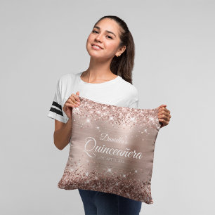 Coussin Pailleté Rose Gold Feuille 15 Quinceañera