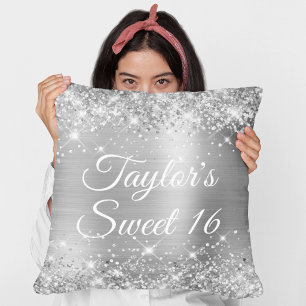 Coussin Pailleté scintillant argenté glamour doux 16