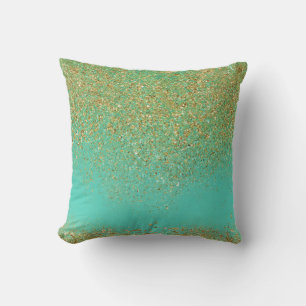 Coussin Paillettes dorées en cascade & Aqua sarcelle Glamo
