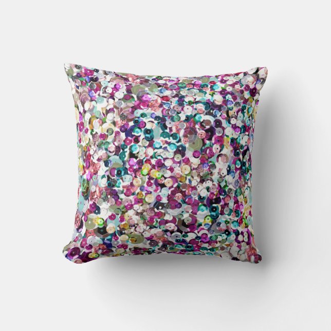 Coussin Paillettes Girly Bling de Faux d'arc-en-ciel (Recto)