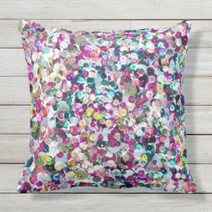 Coussin Paillettes Girly Bling de Faux d'arc-en-ciel