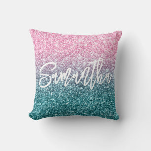 Coussin Paillettes Luxe Rose Clair Turquoise Dégradé