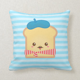 Coussin pain grillé français mignon avec le casquette bleu