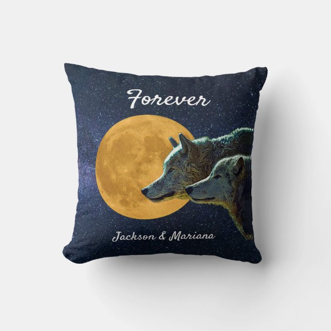 Coussin Paire de loup et Pleine lune     (Recto)