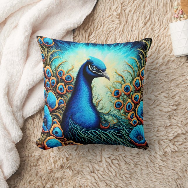 Coussin Paire de paon vibrante au milieu des fleurs luxuri (Couverture)