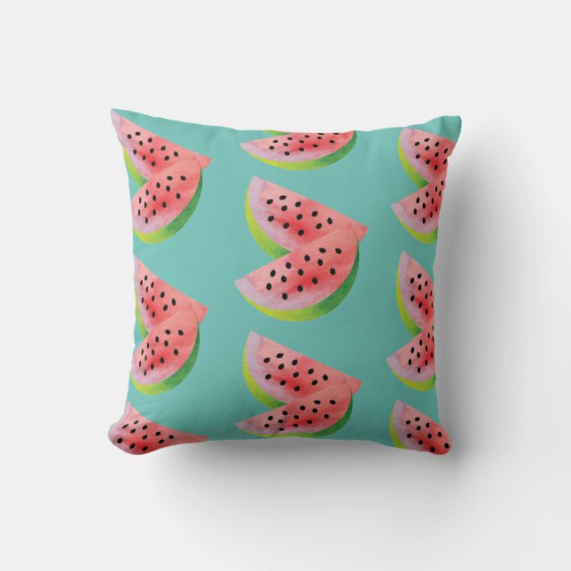 Coussin Paire de pastèque à l'aquarelle Été sarcelle (Recto)
