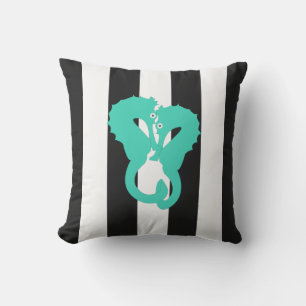 Coussin Paire d'hippocampe sur les rayures noir et blanc