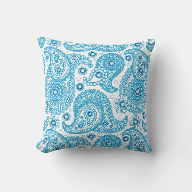 Coussin Paisley Bleu Avec Diamants (Recto)