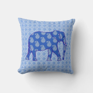 Coussin Paisley éléphant - bleu cobalt et blanc