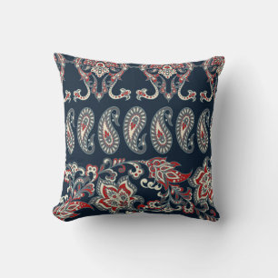 Coussin Paisley fleurie, damas motif vintage.