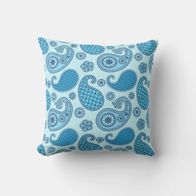 Coussin Paisley motif, ciel et bleu cobalt (Recto)