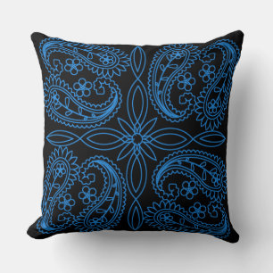 Coussin Paisley Motif de couleur noire et bleue