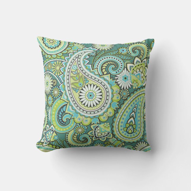 Coussin Paisley Motif Lime Vert Turquoise (Recto)