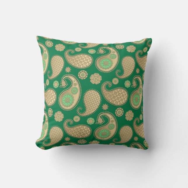Coussin Paisley motif, Soft Gold sur Emerald Green (Recto)