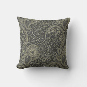 Coussin Paisley ornée noire et or