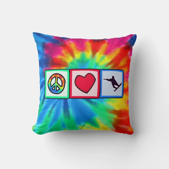 Coussin Paix, amour, faisant du surf des neiges (Recto)